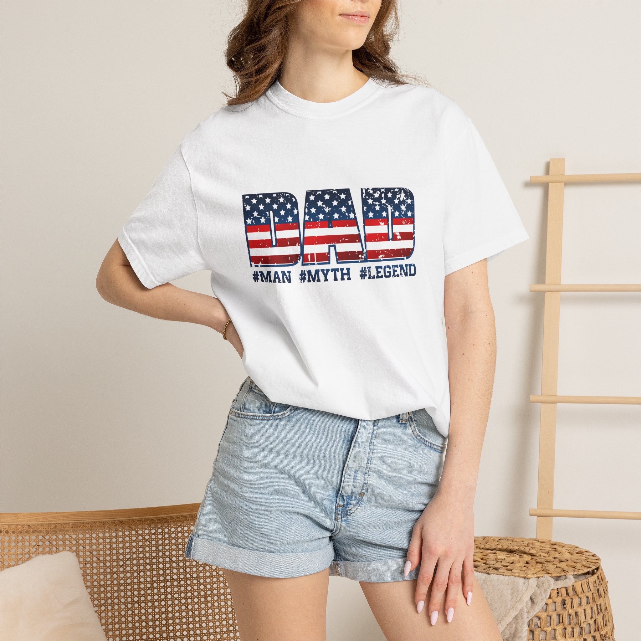 Dad Patriotic T-Shirt - "DAD" American Flag Design (#Man #Myth #Legend)