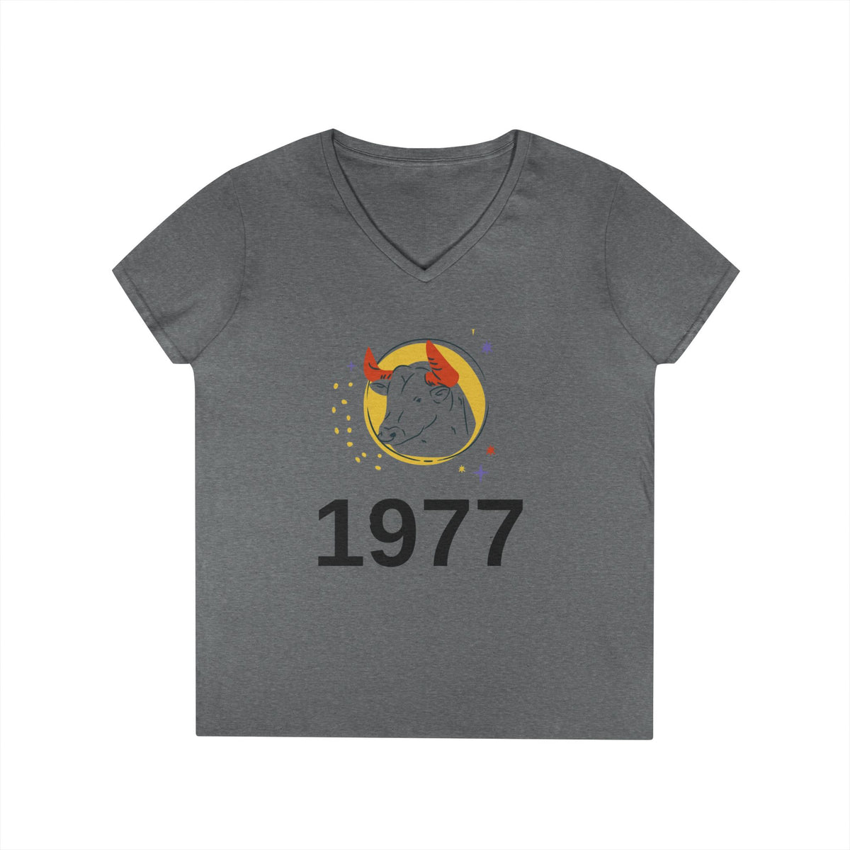 1977 Taurus Zodiac V-Neck Tee — Birthday Gift for Taurus Women