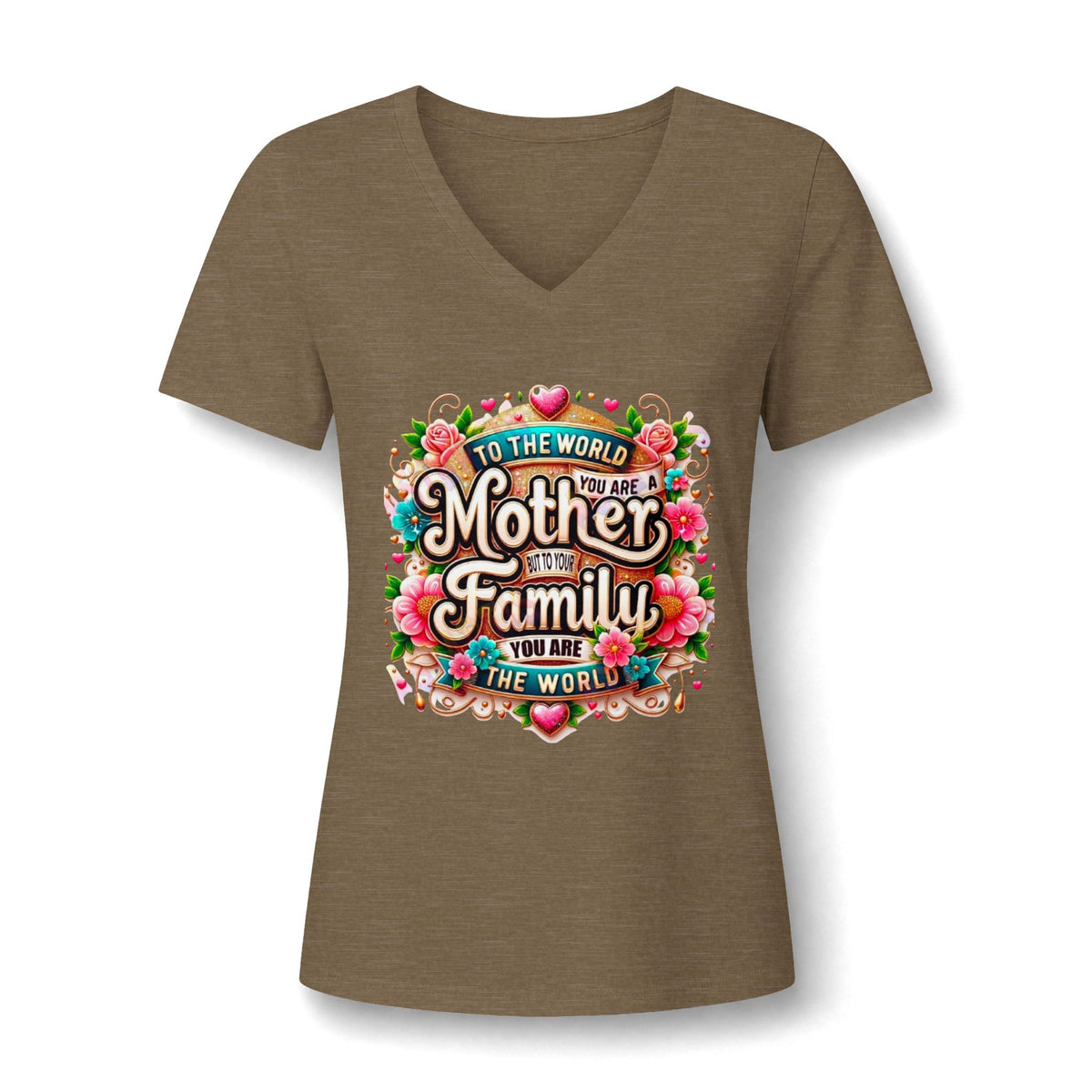 Mother of the Family V-Neck Tee – "To the World You Are a Mother" Floral Gift Shirt