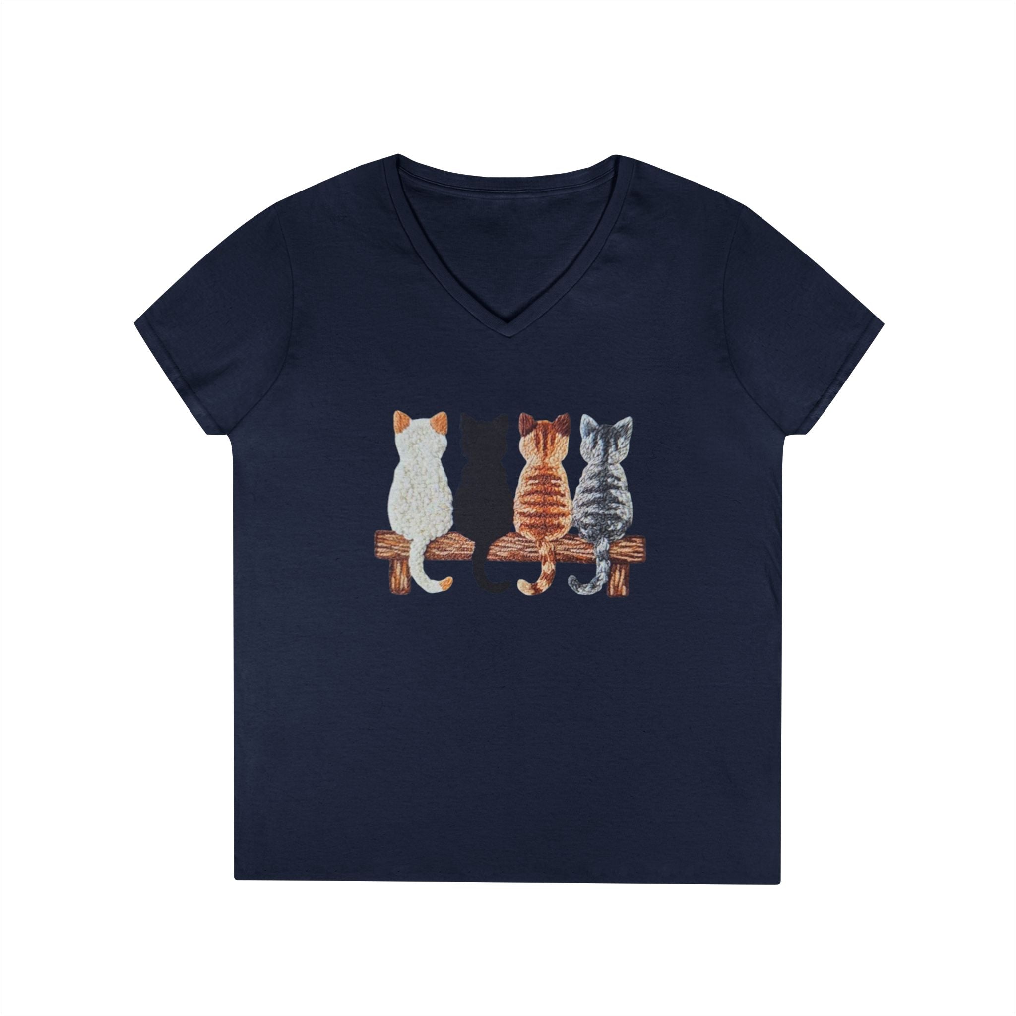 Cute Cats Sitting On A Fence Women’s V-Neck T-Shirt