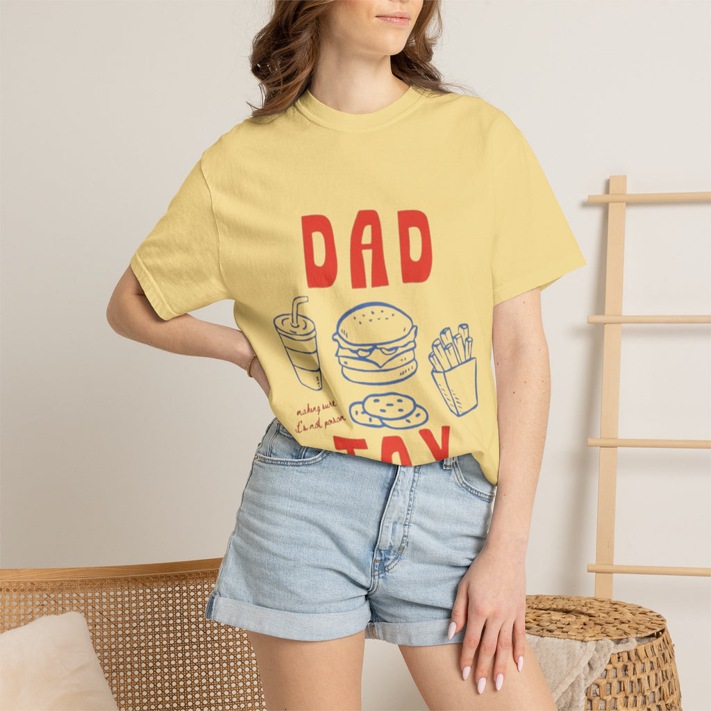 Dad Tax T-Shirt — Funny Father’s Day Tee with Burger, Fries & Drink Graphic