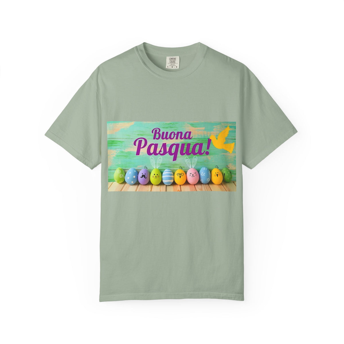 Easter T-Shirt — "Buona Pasqua" Colorful Bunny Eggs Graphic