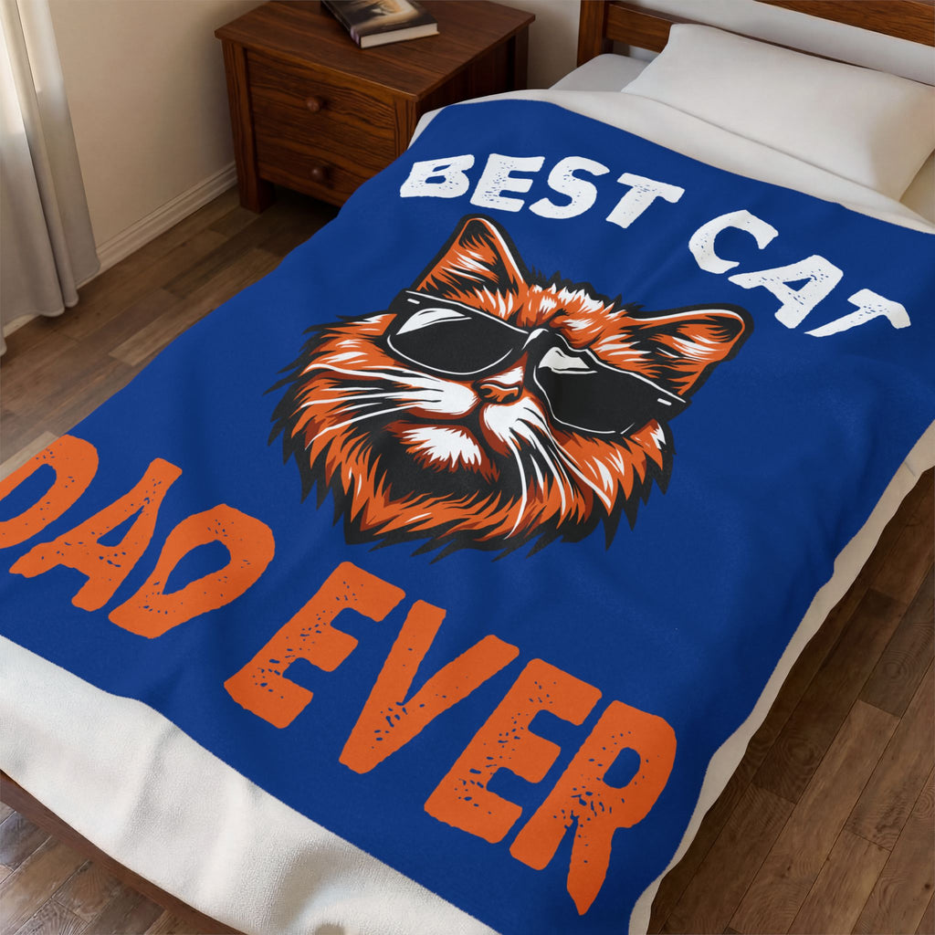 Best Cat Dad Ever Velveteen Plush Blanket – Funny Cat Dad Gift