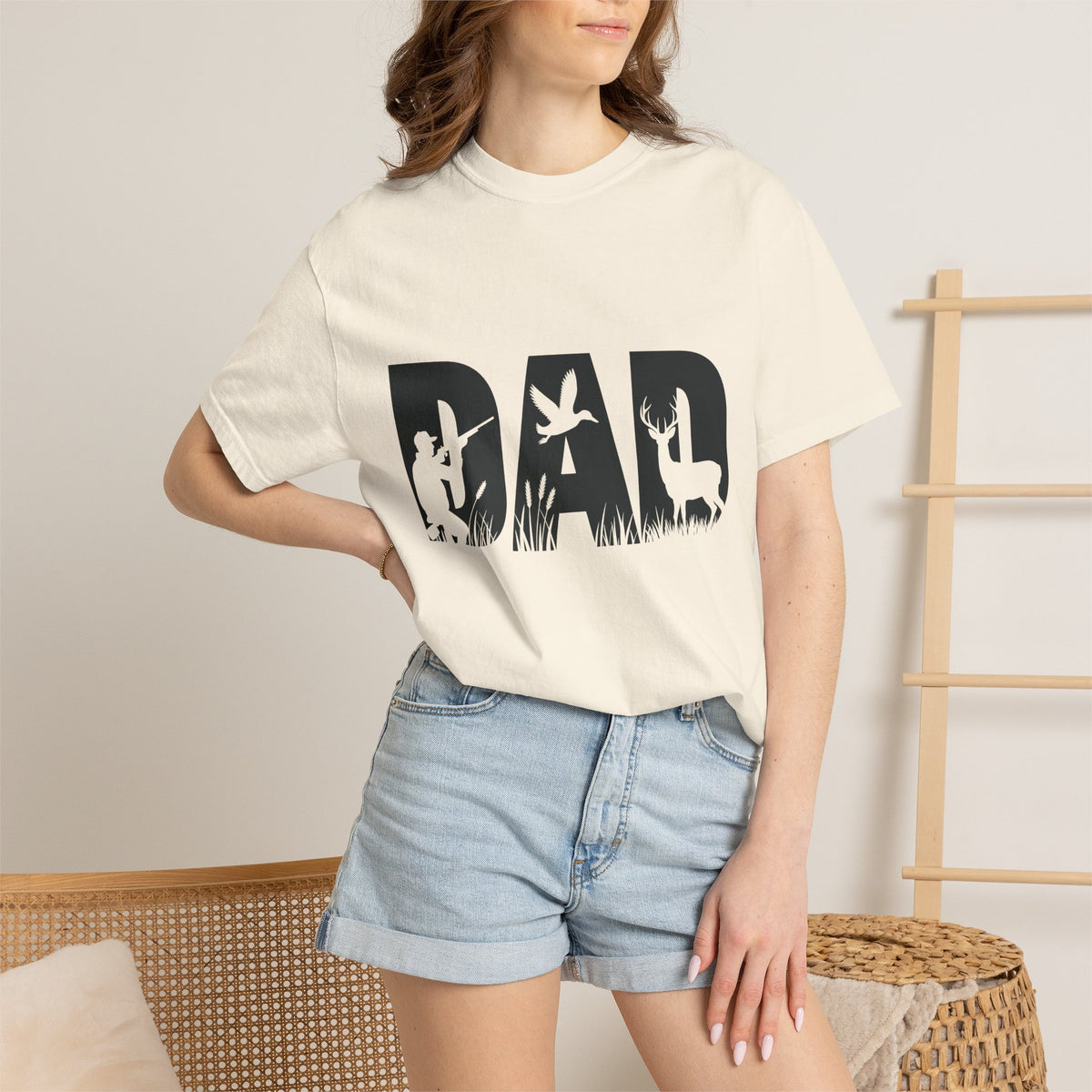Dad Silhouette Nature T-Shirt — 'DAD' Deer & Camper Outdoor Graphic Tee