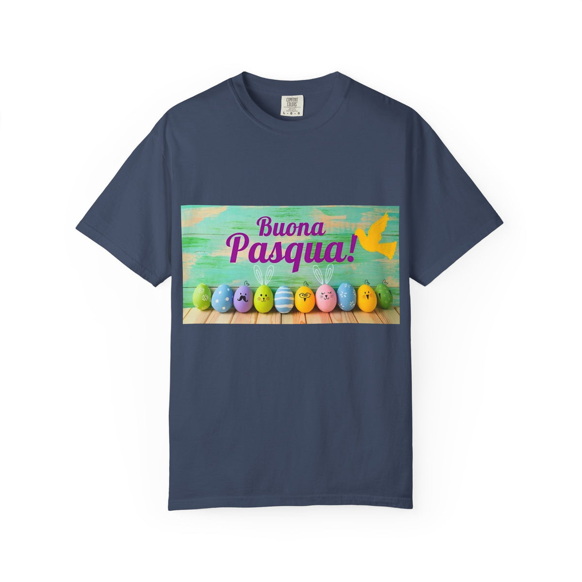 Easter T-Shirt — "Buona Pasqua" Colorful Bunny Eggs Graphic