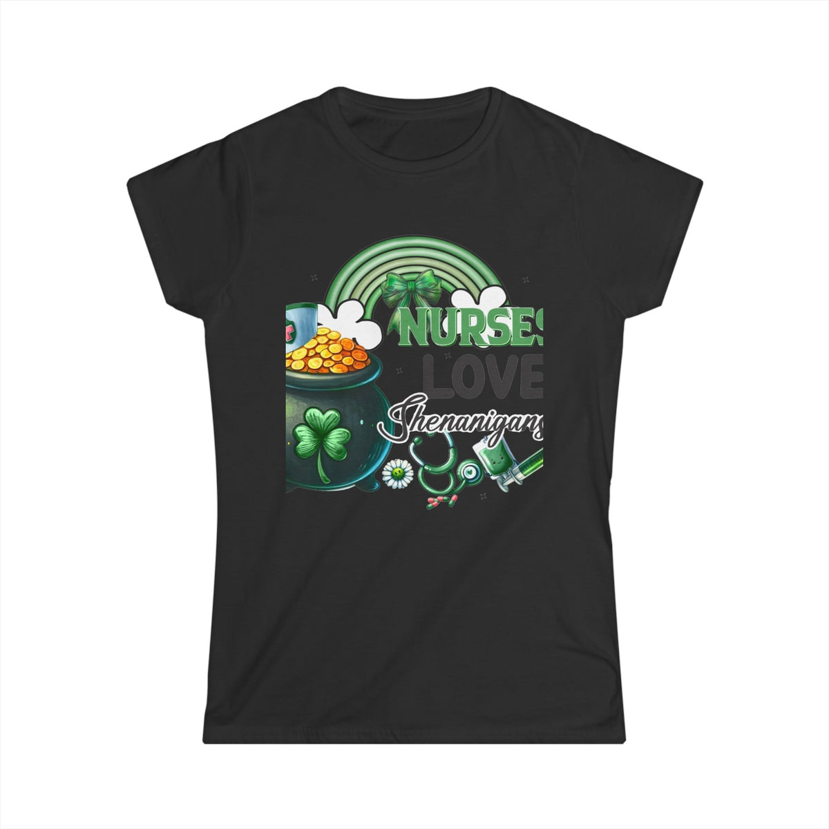 Nurse Love Shenanigans Women's Tee – St. Patrick's Day Shamrock & Pot of Gold