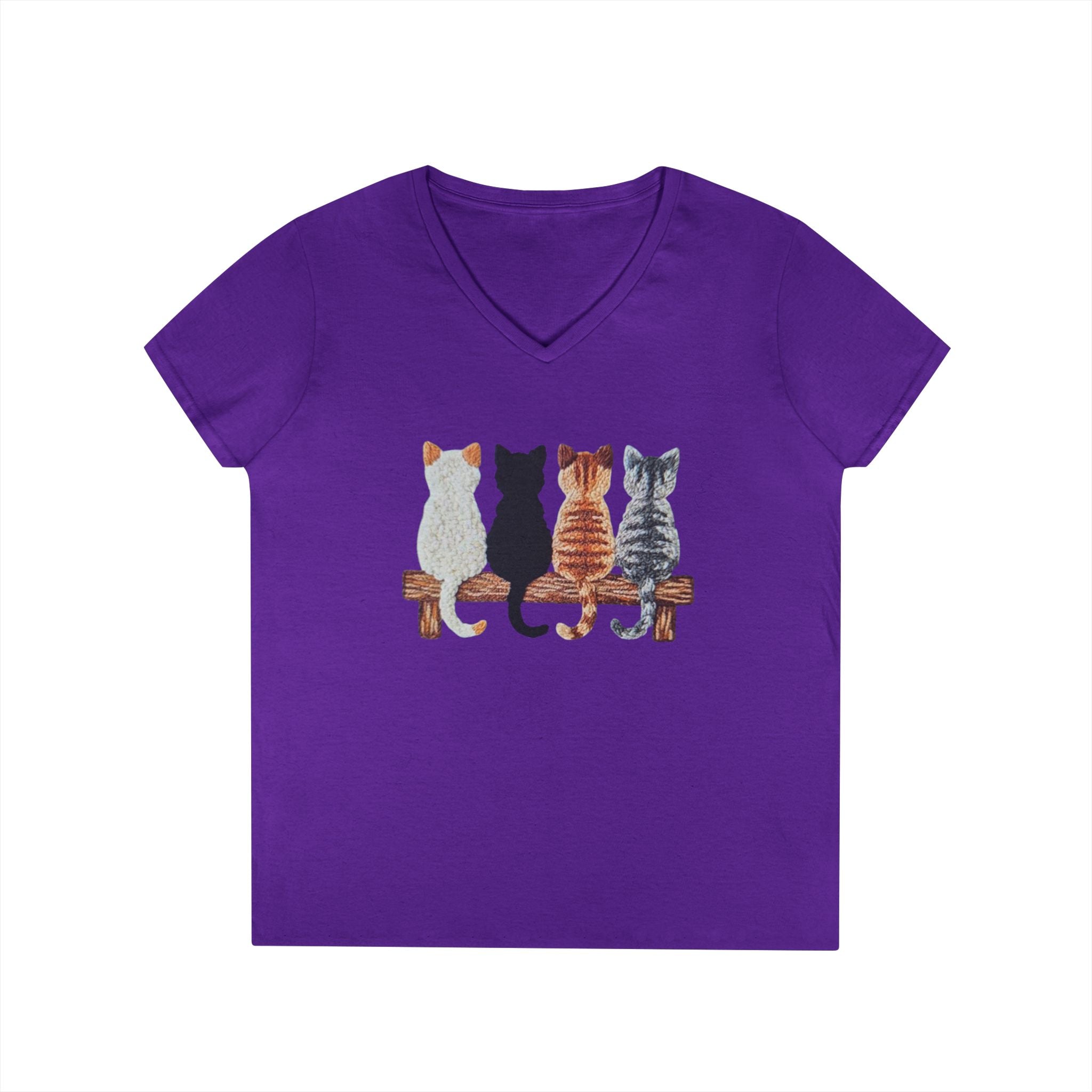 Cute Cats Sitting On A Fence Women’s V-Neck T-Shirt