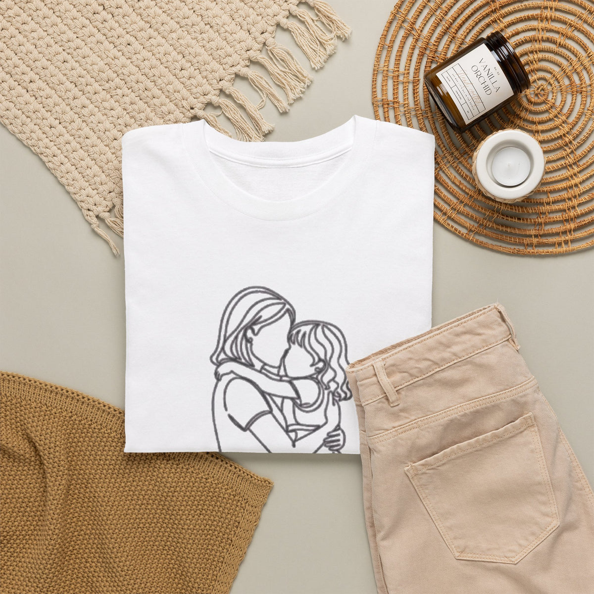 Mother and Daughter Line Art Tee — Minimalist Family Love Shirt