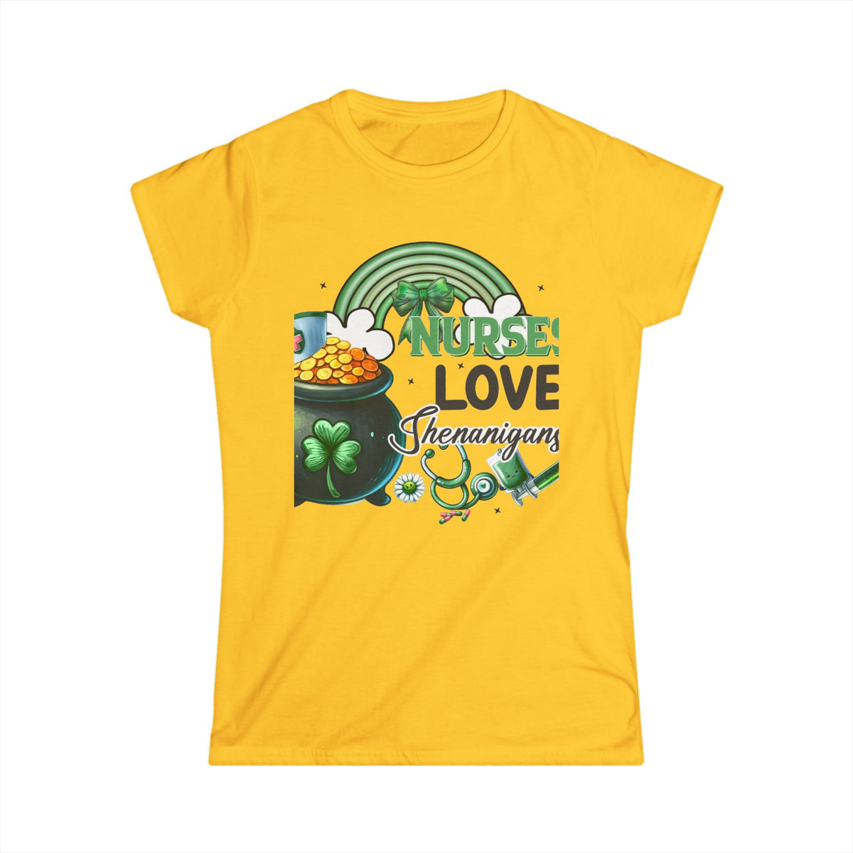 Nurse Love Shenanigans Women's Tee – St. Patrick's Day Shamrock & Pot of Gold
