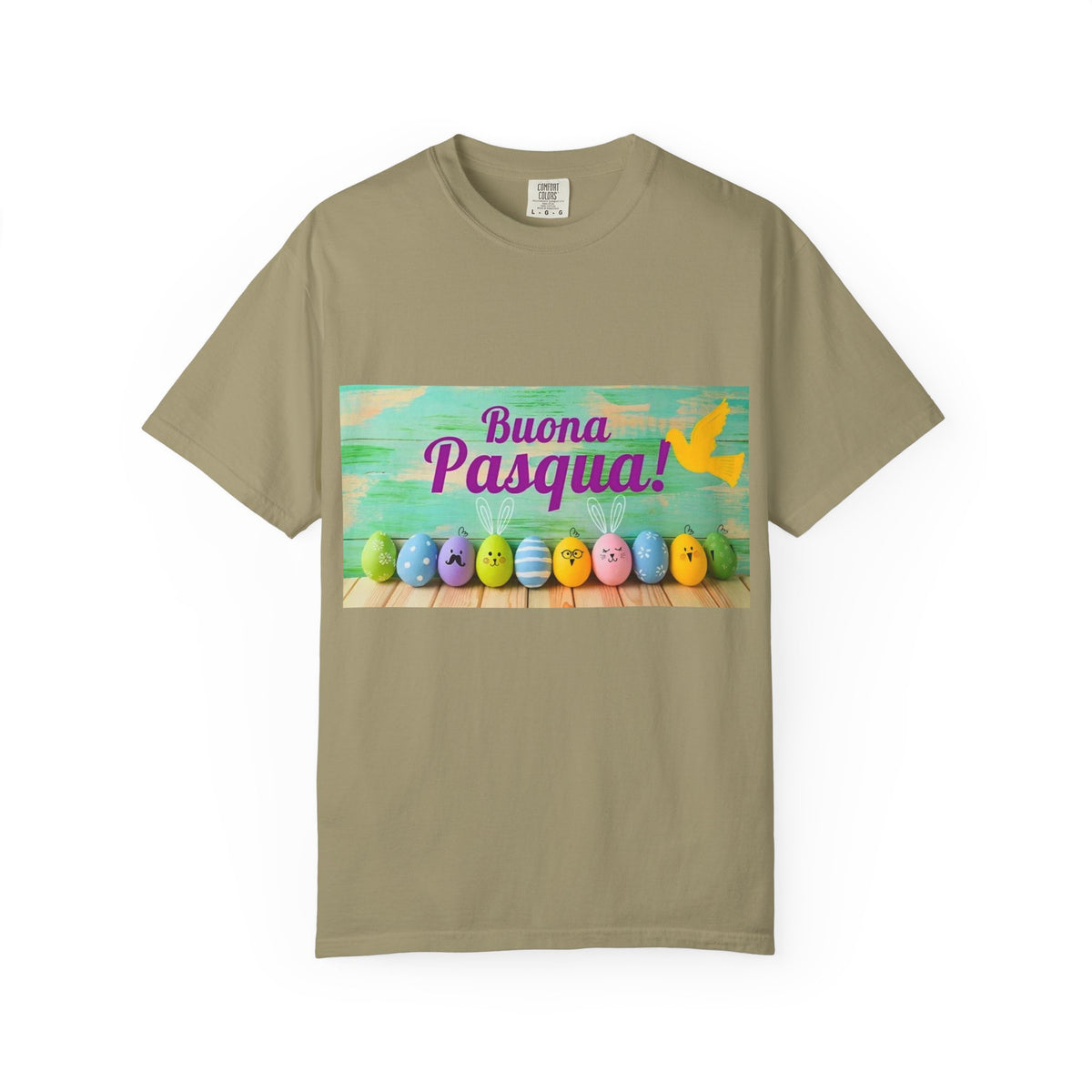 Easter T-Shirt — "Buona Pasqua" Colorful Bunny Eggs Graphic