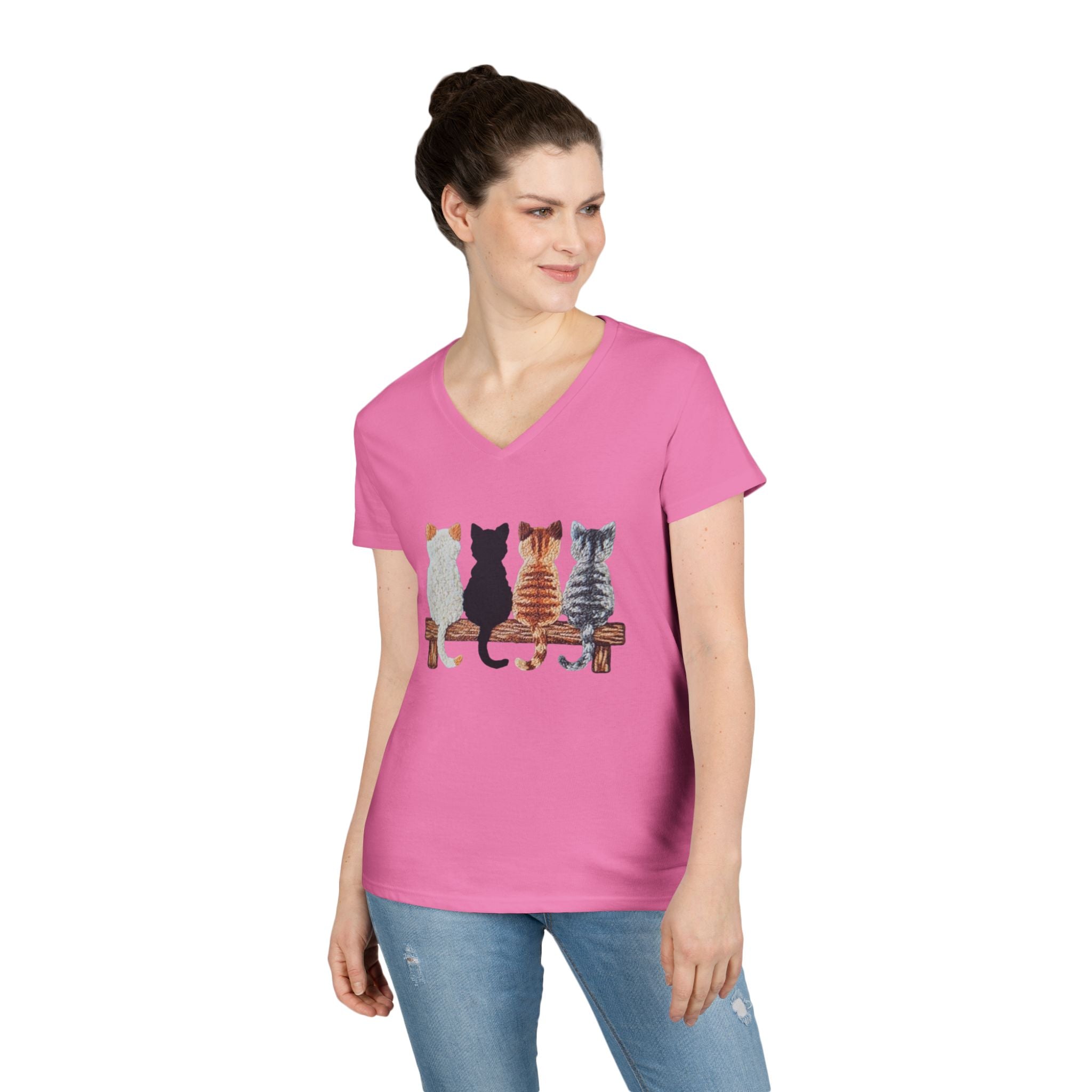 Cute Cats Sitting On A Fence Women’s V-Neck T-Shirt
