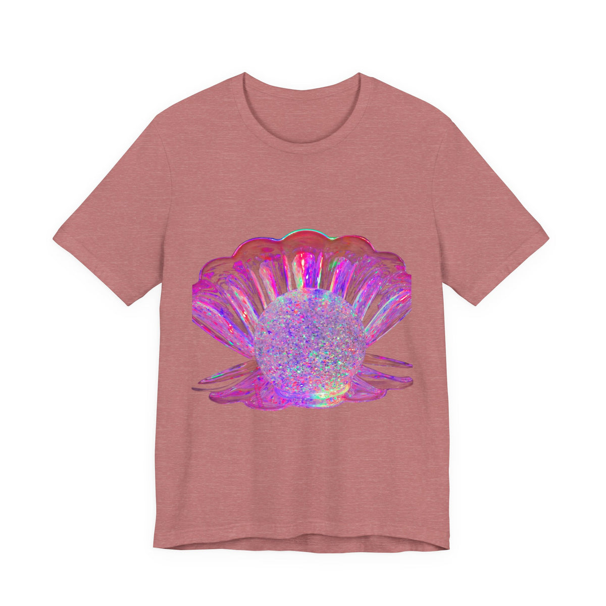 Holographic Pink Pearl Shell Tee — Iridescent Mermaid Beach T-Shirt