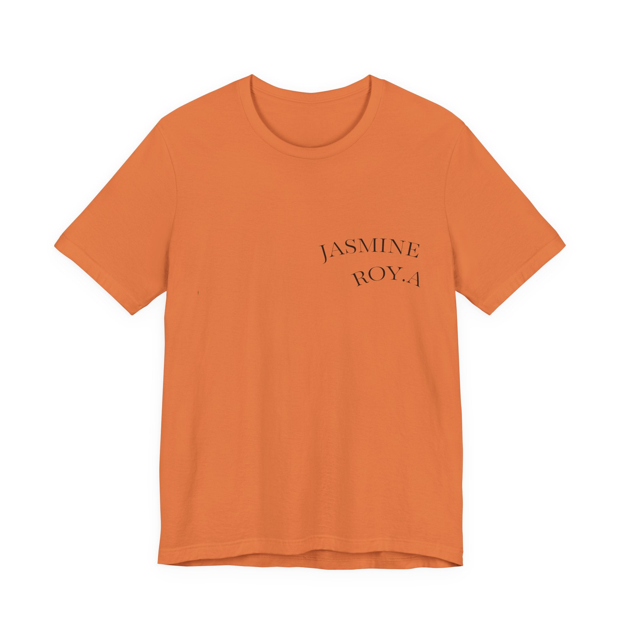 Jasmine Royal chest logo tee in burnt orange - front view
