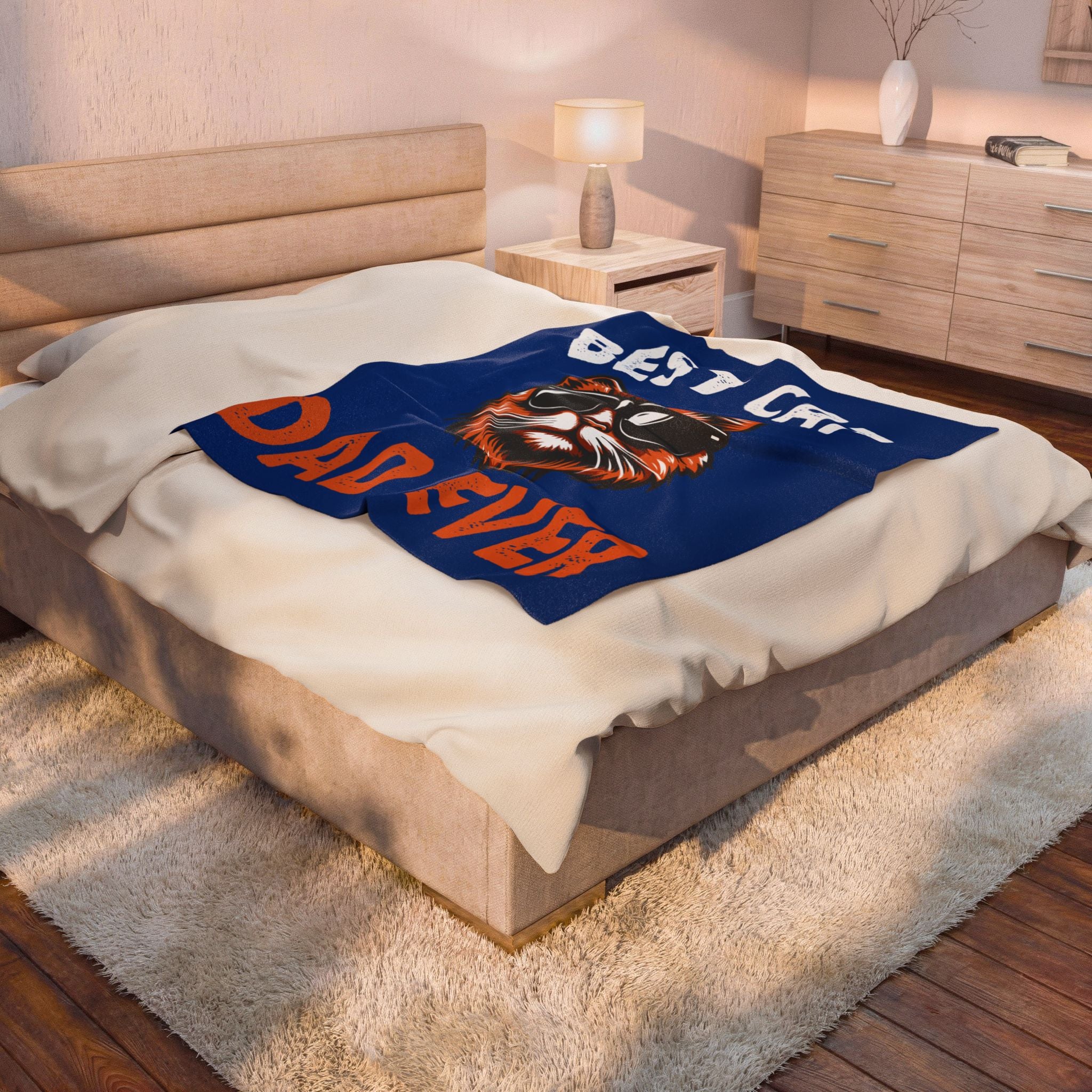Best Cat Dad Ever Velveteen Plush Blanket – Funny Cat Dad Gift