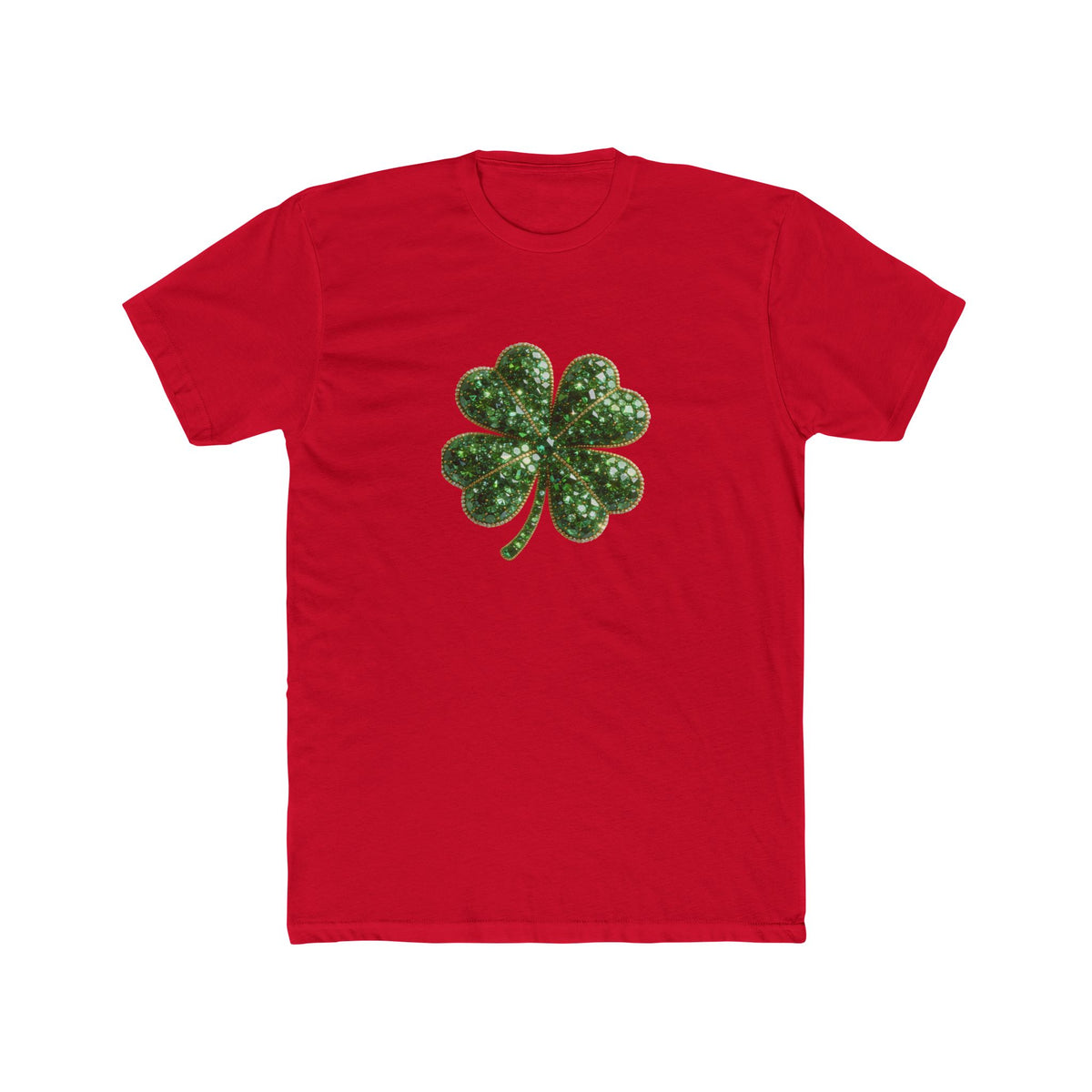 St. Patrick's Day Green Glitter Four-Leaf Clover T-Shirt