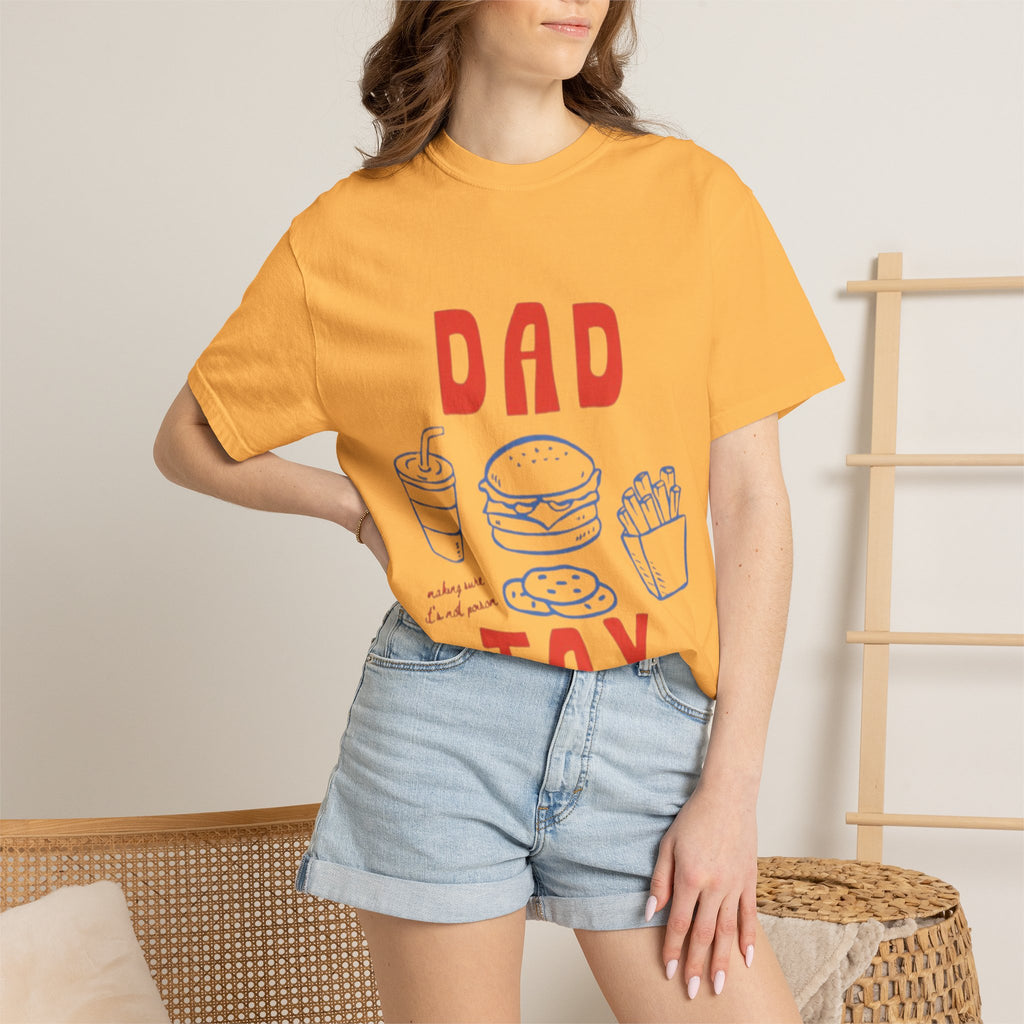 Dad Tax T-Shirt — Funny Father’s Day Tee with Burger, Fries & Drink Graphic