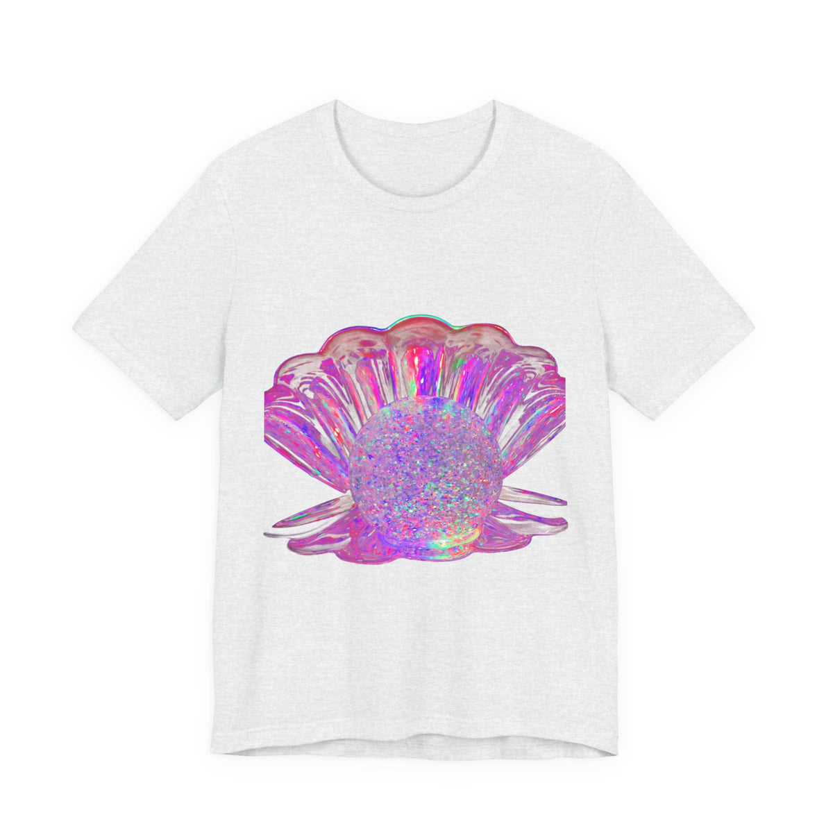 Holographic Pink Pearl Shell Tee — Iridescent Mermaid Beach T-Shirt
