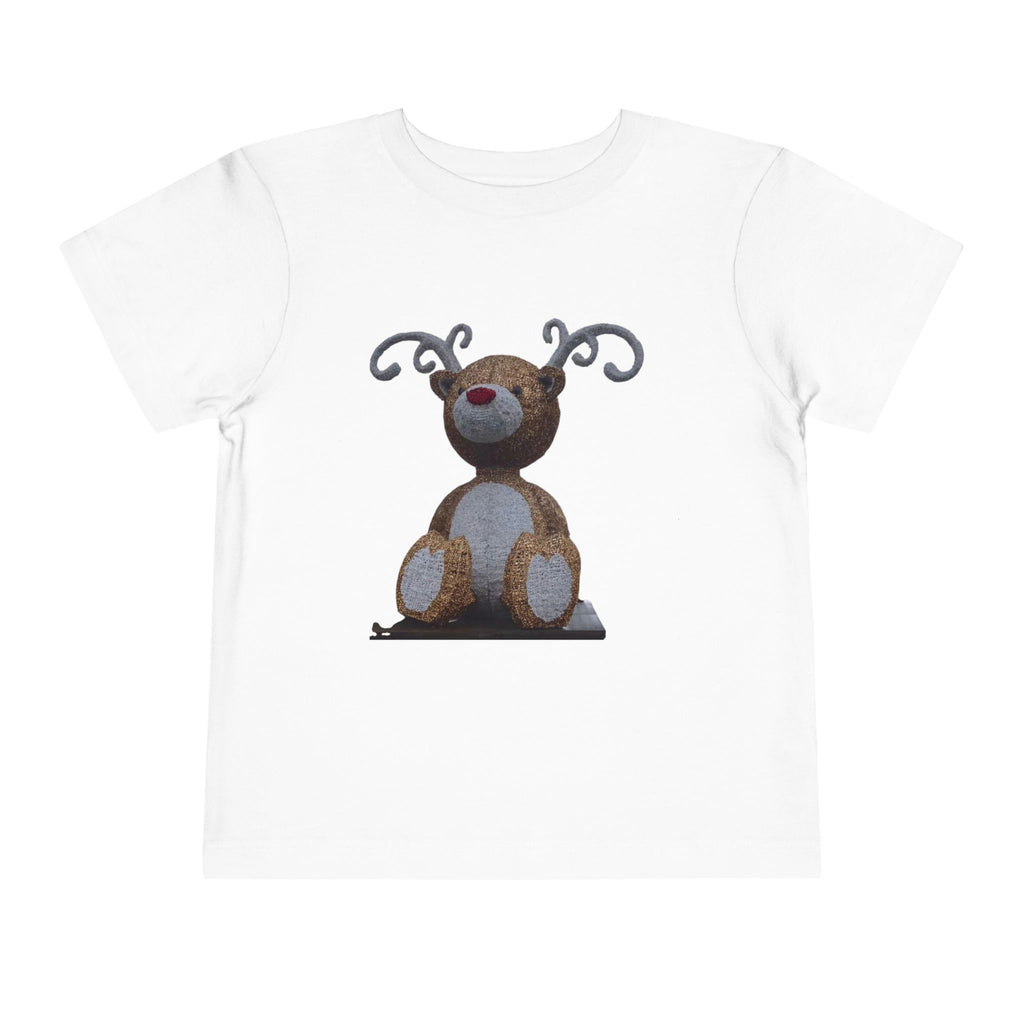 Toddler tee with cute stitched reindeer stuffed animal graphic on soft lightweight cotton