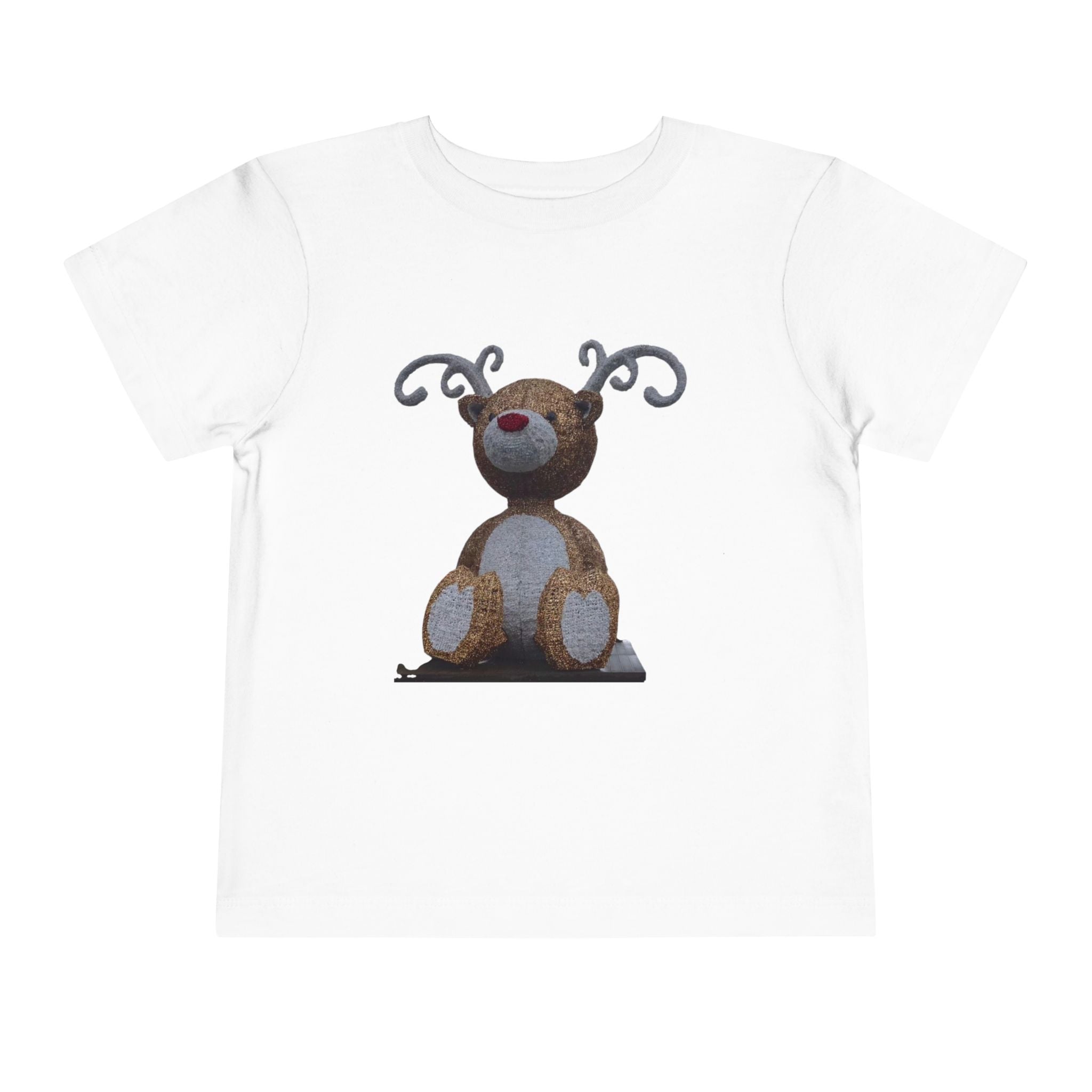Toddler tee with cute stitched reindeer stuffed animal graphic on soft lightweight cotton
