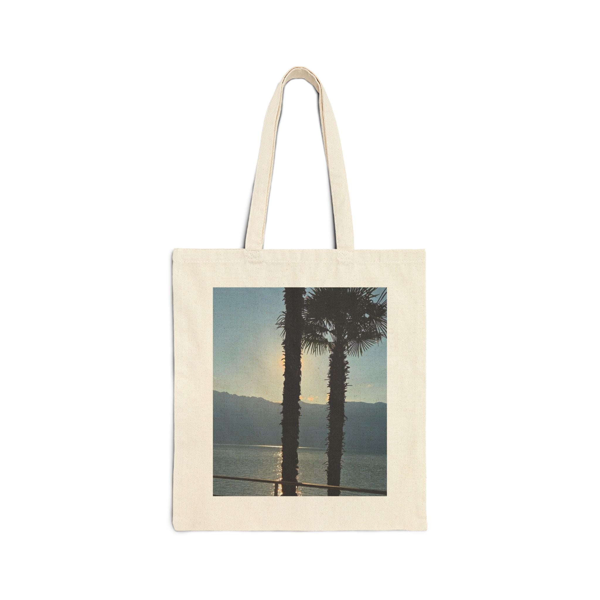 Canvas Tote Bag — Vintage Sunset Palm Beach Print