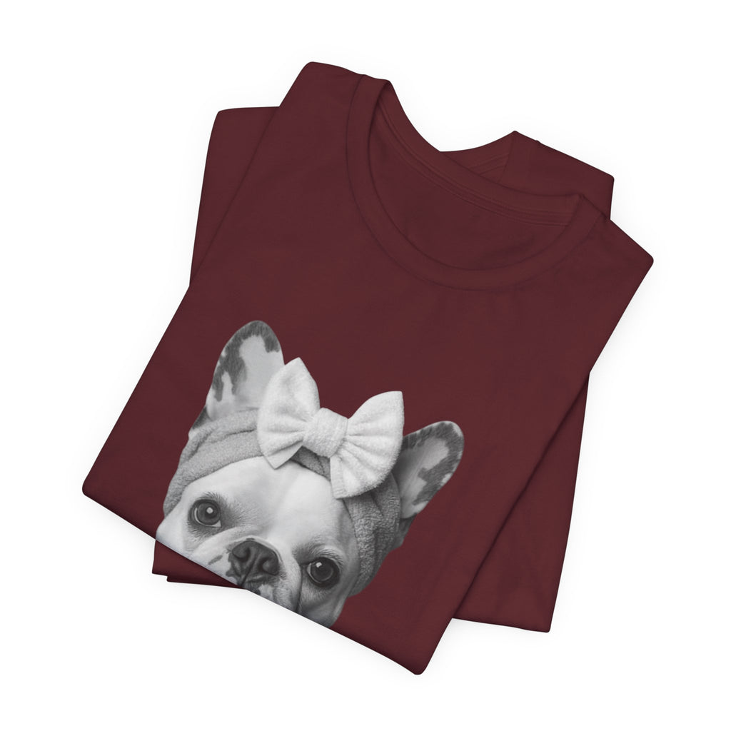 French Bulldog Portrait Tee — Cute Bow Dog Graphic T-Shirt