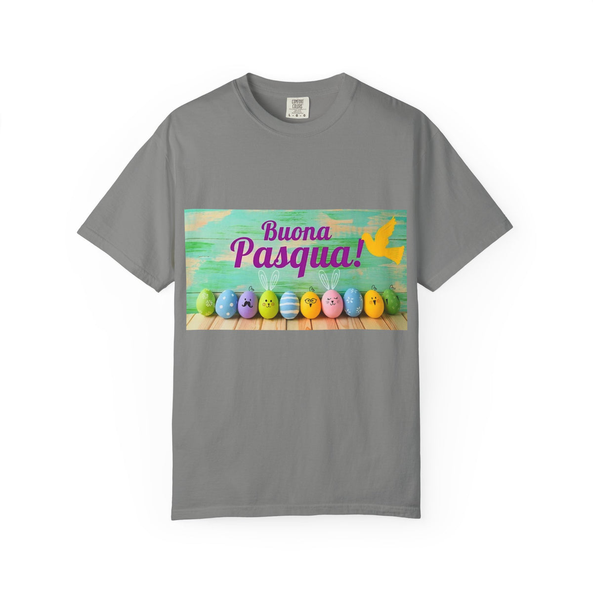 Easter T-Shirt — "Buona Pasqua" Colorful Bunny Eggs Graphic
