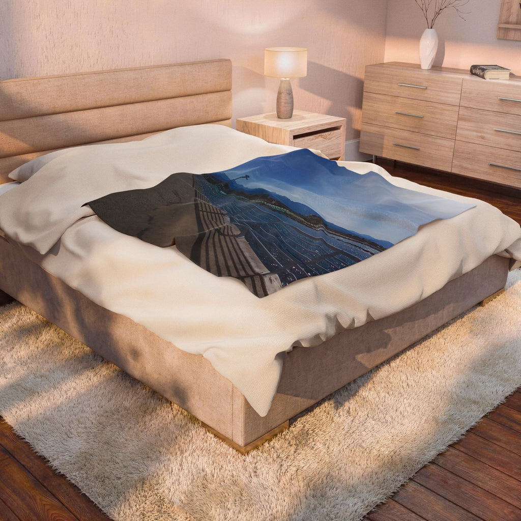 Ocean Pier Photo Velveteen Plush Blanket - Scenic Seaside Throw