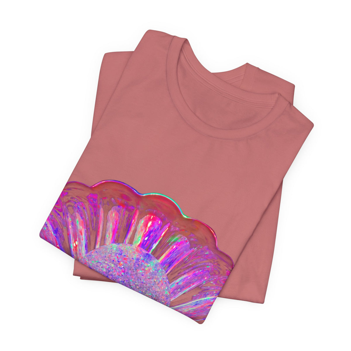 Holographic Pink Pearl Shell Tee — Iridescent Mermaid Beach T-Shirt