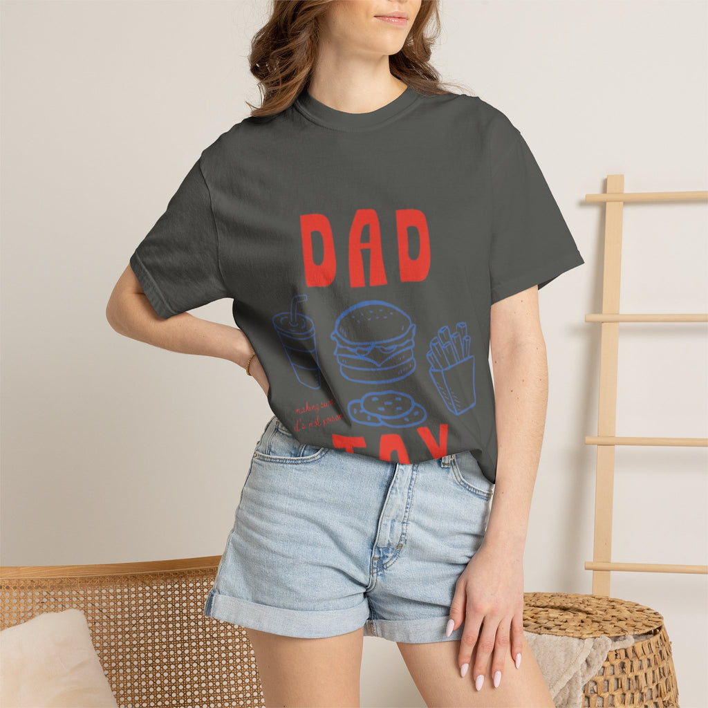 Dad Tax T-Shirt — Funny Father’s Day Tee with Burger, Fries & Drink Graphic