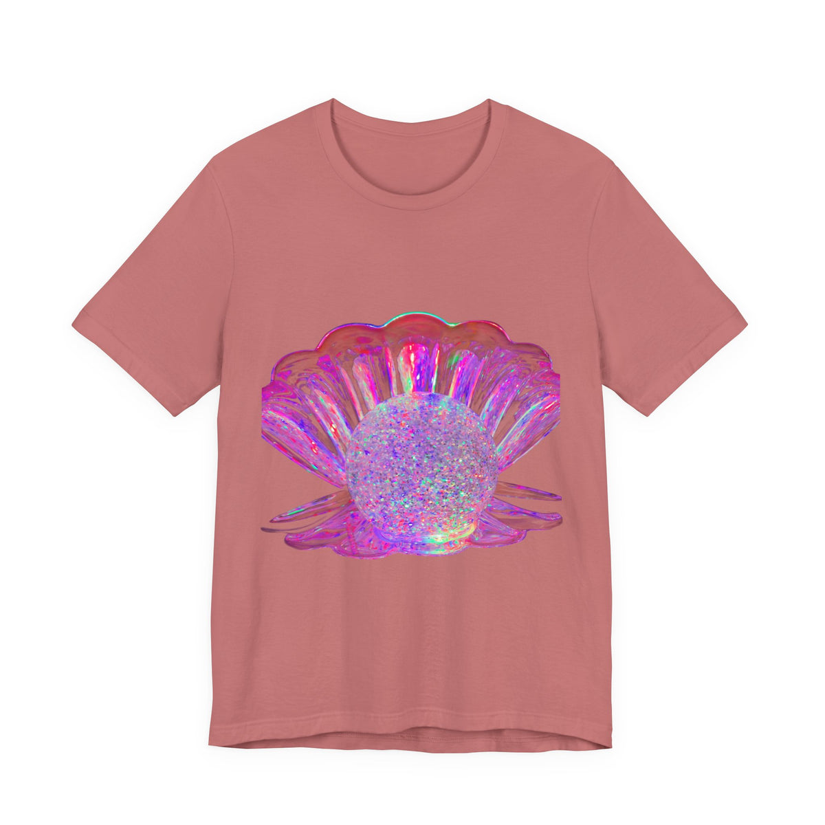 Holographic Pink Pearl Shell Tee — Iridescent Mermaid Beach T-Shirt