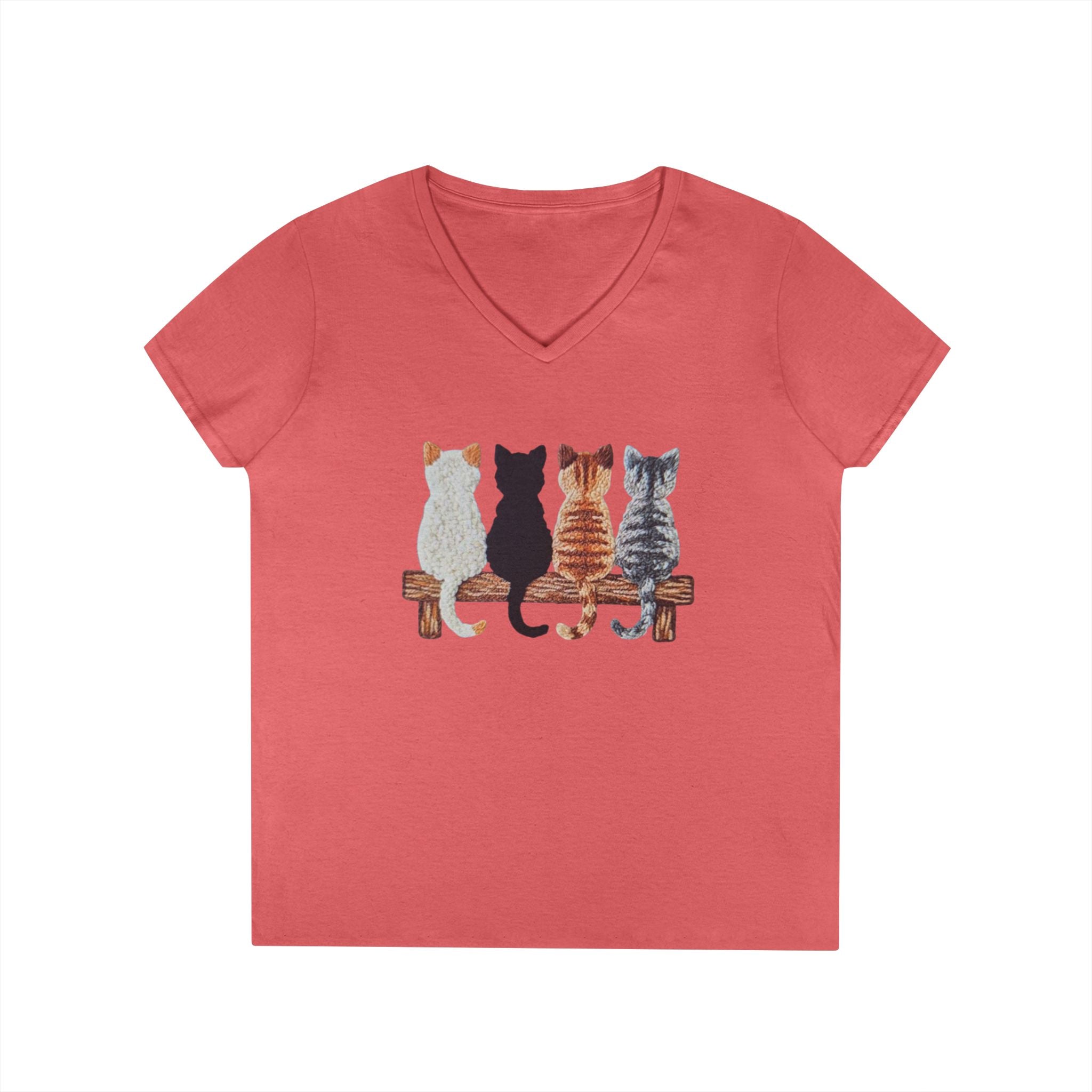 Cute Cats Sitting On A Fence Women’s V-Neck T-Shirt