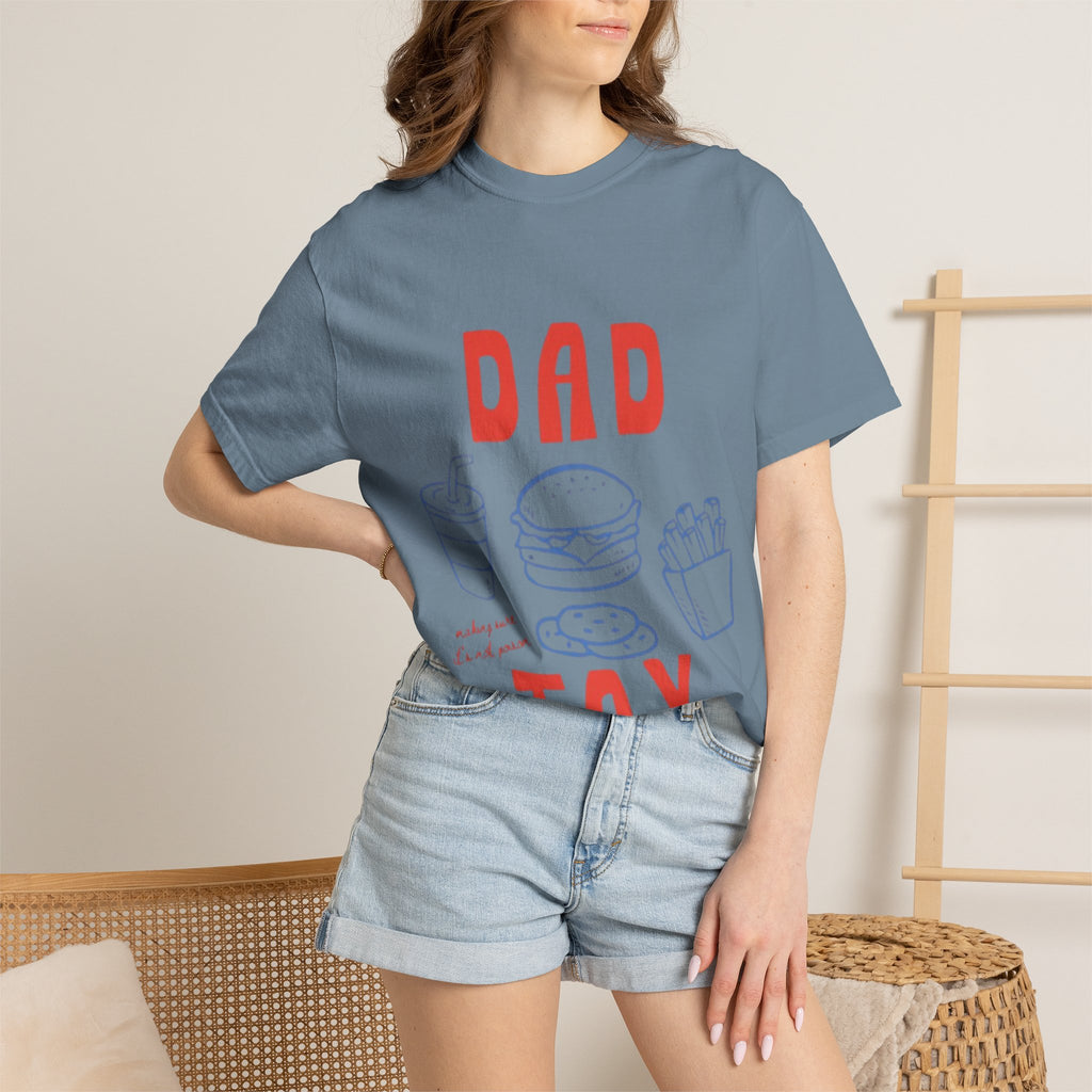 Dad Tax T-Shirt — Funny Father’s Day Tee with Burger, Fries & Drink Graphic