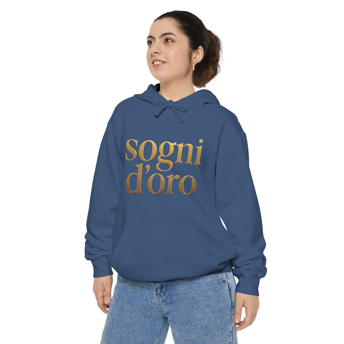 Sogni d'Oro Hoodie — Italian 'Sweet Dreams' Gold-Print Graphic Hoodie