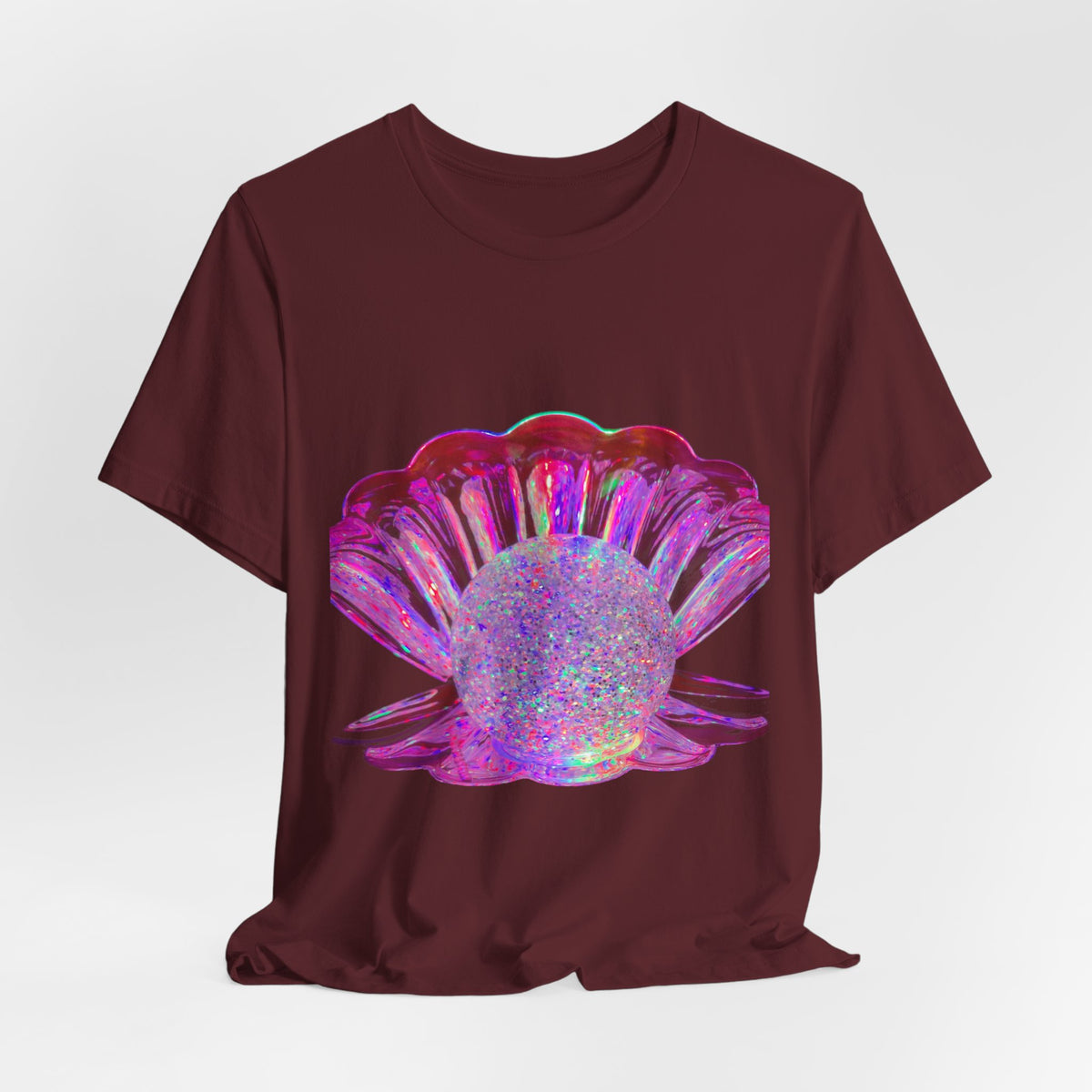 Holographic Pink Pearl Shell Tee — Iridescent Mermaid Beach T-Shirt