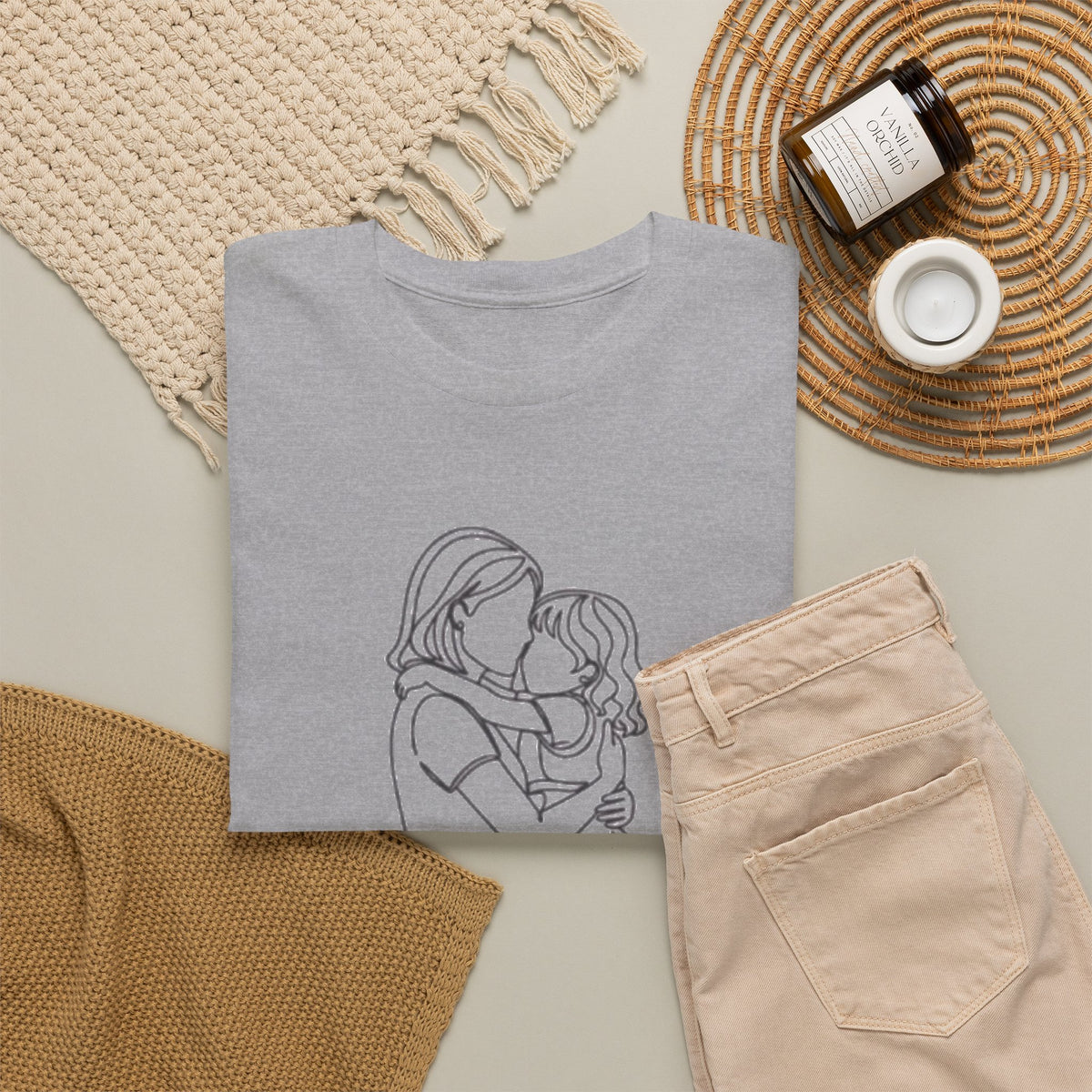 Mother and Daughter Line Art Tee — Minimalist Family Love Shirt