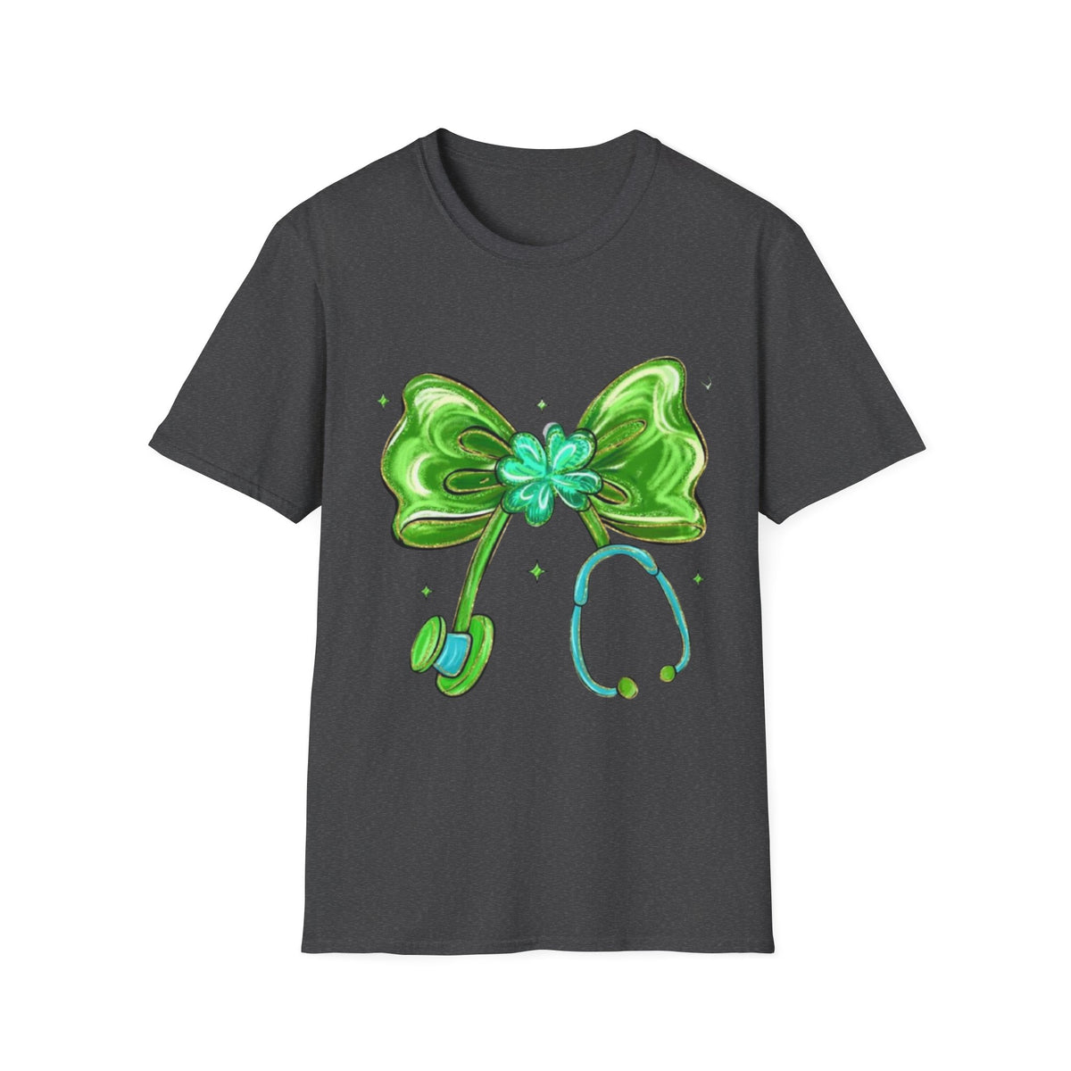 St. Patrick’s Nurse Bow T-Shirt — Green Shamrock Stethoscope Tee