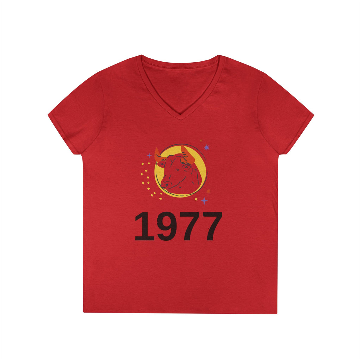 1977 Taurus Zodiac V-Neck Tee — Birthday Gift for Taurus Women