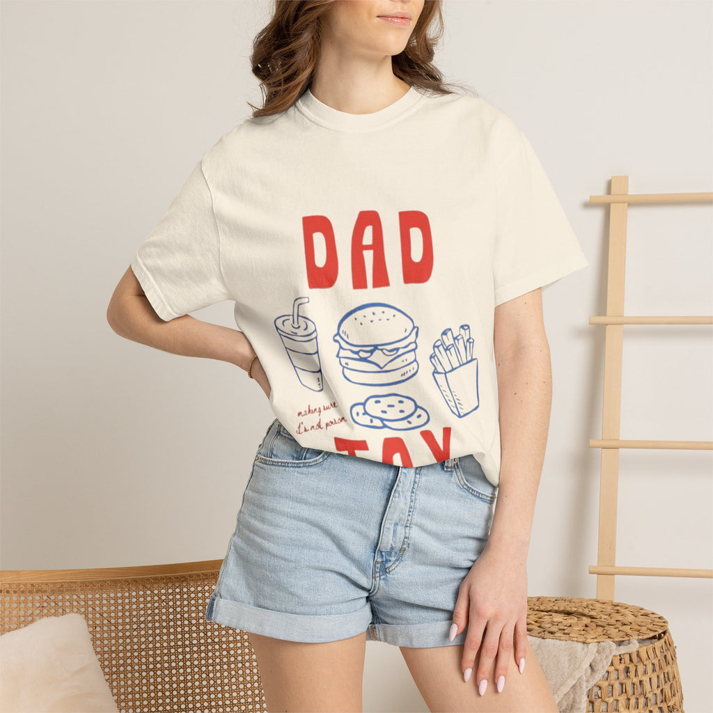 Dad Tax T-Shirt — Funny Father’s Day Tee with Burger, Fries & Drink Graphic