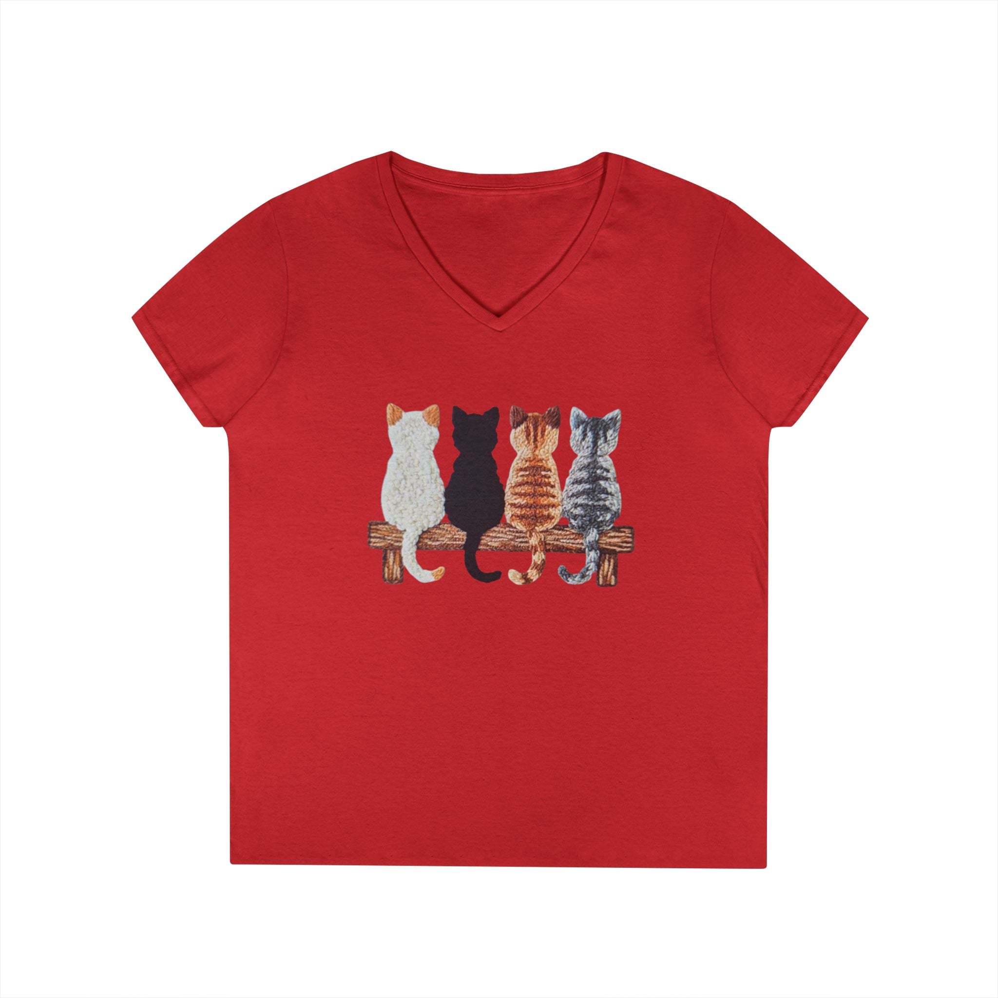 Cute Cats Sitting On A Fence Women’s V-Neck T-Shirt