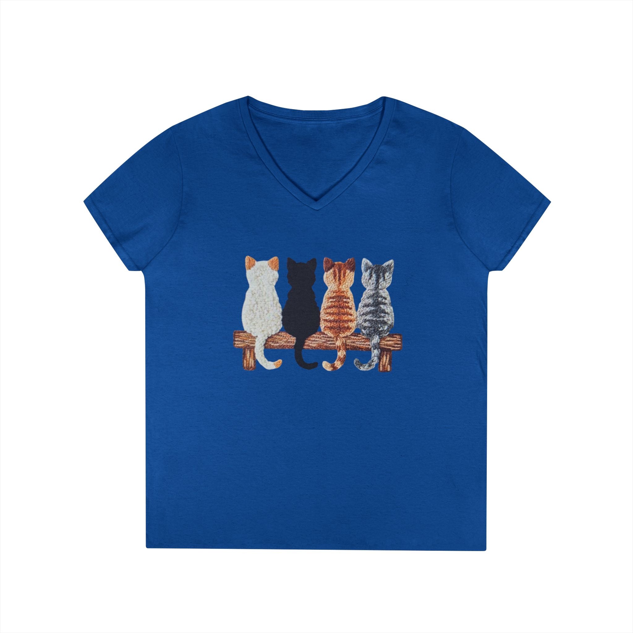 Cute Cats Sitting On A Fence Women’s V-Neck T-Shirt