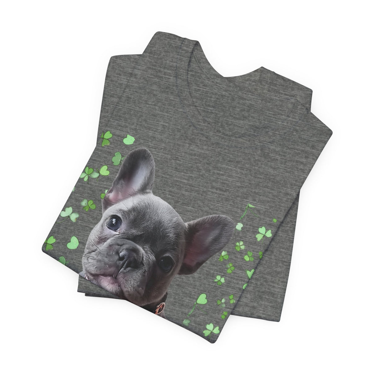 French Bulldog Tee — Cute Puppy with Shamrock Background