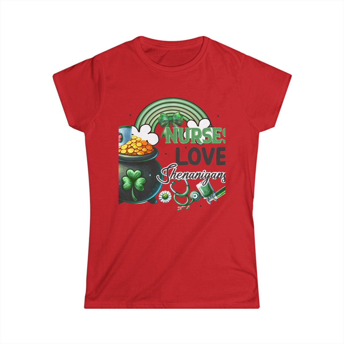 Nurse Love Shenanigans Women's Tee – St. Patrick's Day Shamrock & Pot of Gold