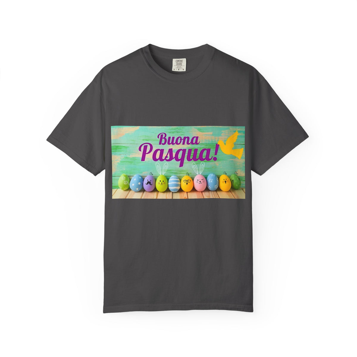 Easter T-Shirt — "Buona Pasqua" Colorful Bunny Eggs Graphic