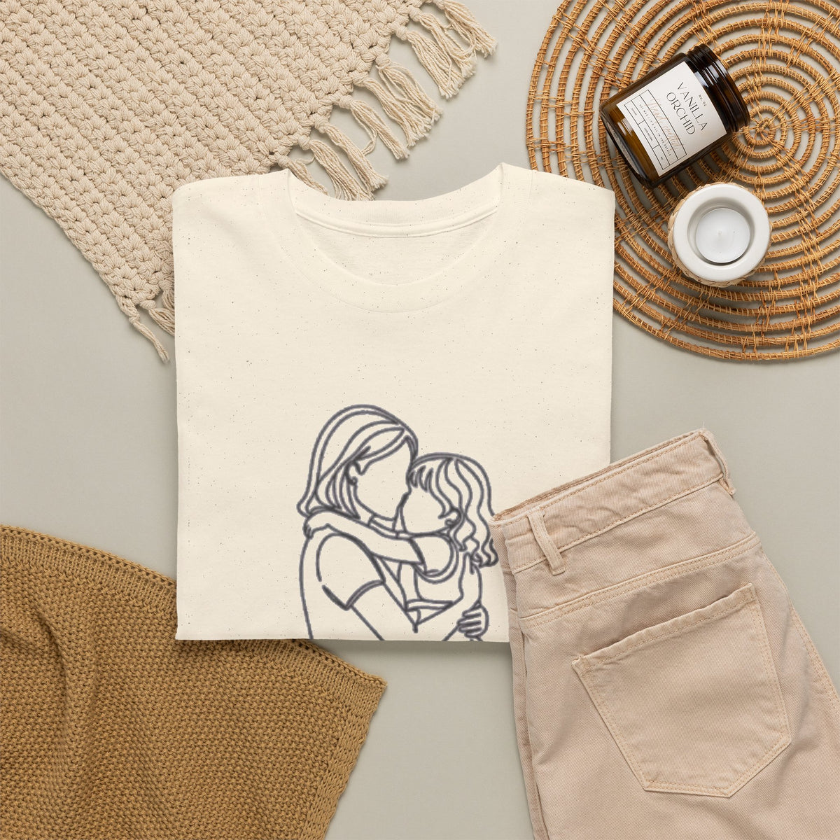 Mother and Daughter Line Art Tee — Minimalist Family Love Shirt