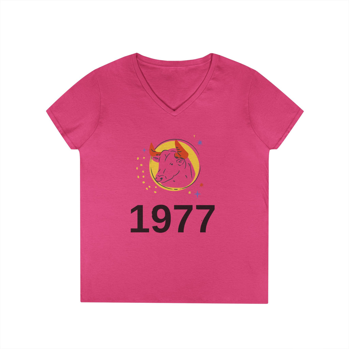1977 Taurus Zodiac V-Neck Tee — Birthday Gift for Taurus Women