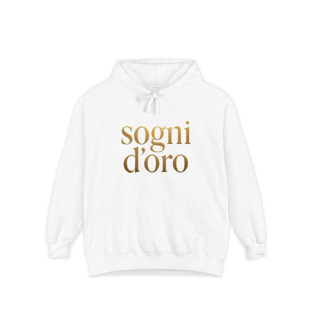 Sogni d'Oro unisex hoodie with gold Sweet Dreams graphic print and classic relaxed fit