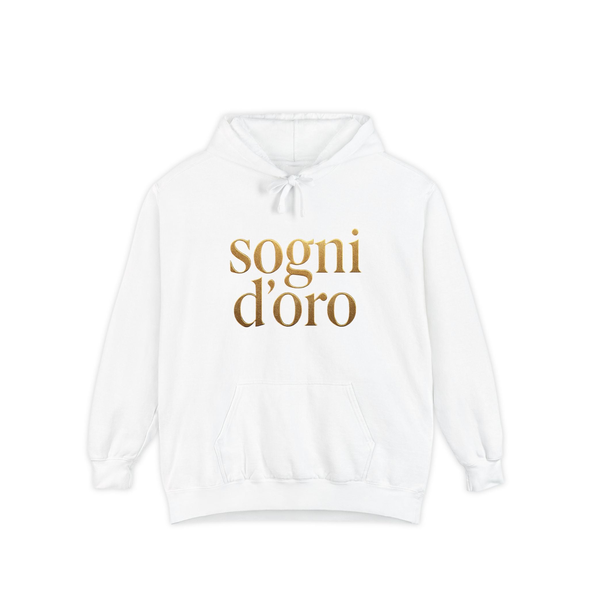 Sogni d'Oro unisex hoodie with gold Sweet Dreams graphic print and classic relaxed fit