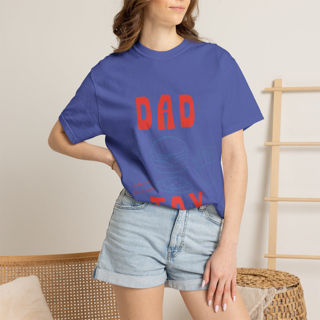 Dad Tax T-Shirt — Funny Father’s Day Tee with Burger, Fries & Drink Graphic