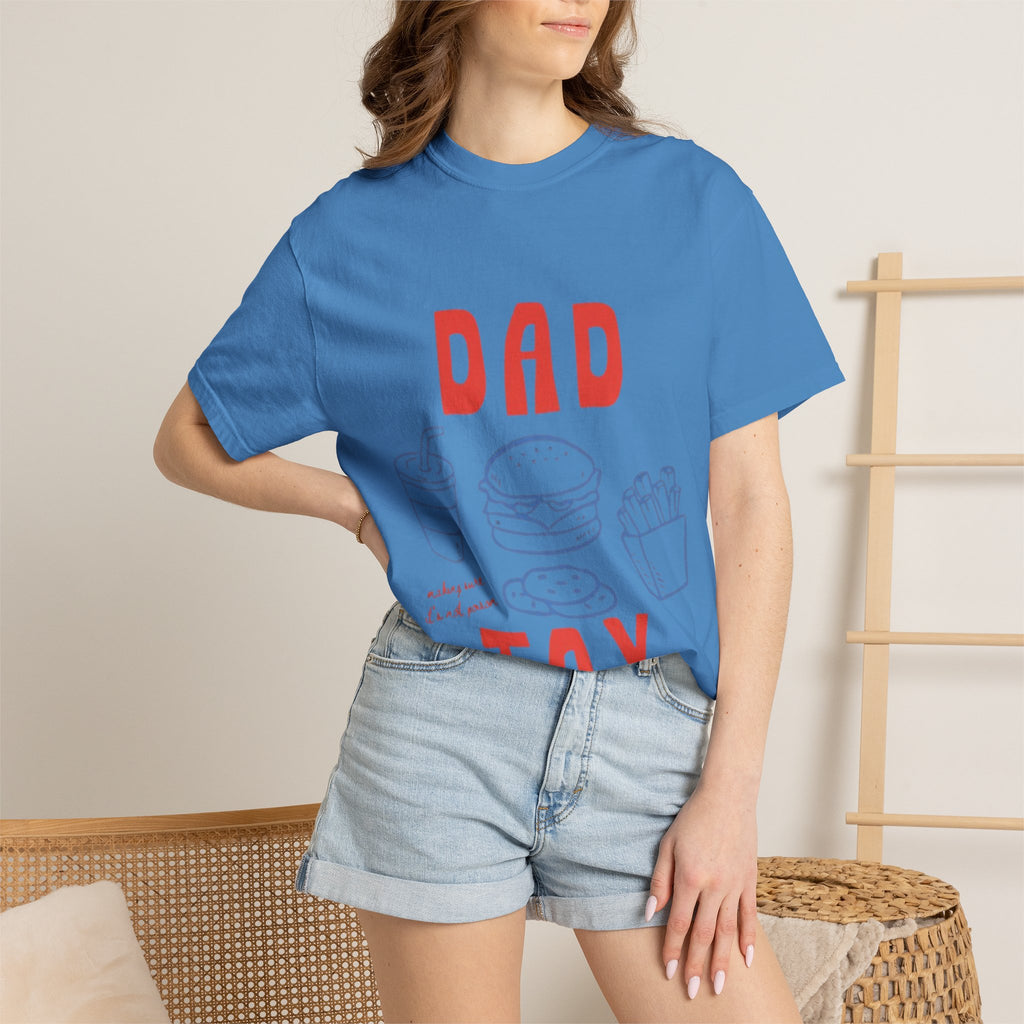 Dad Tax T-Shirt — Funny Father’s Day Tee with Burger, Fries & Drink Graphic