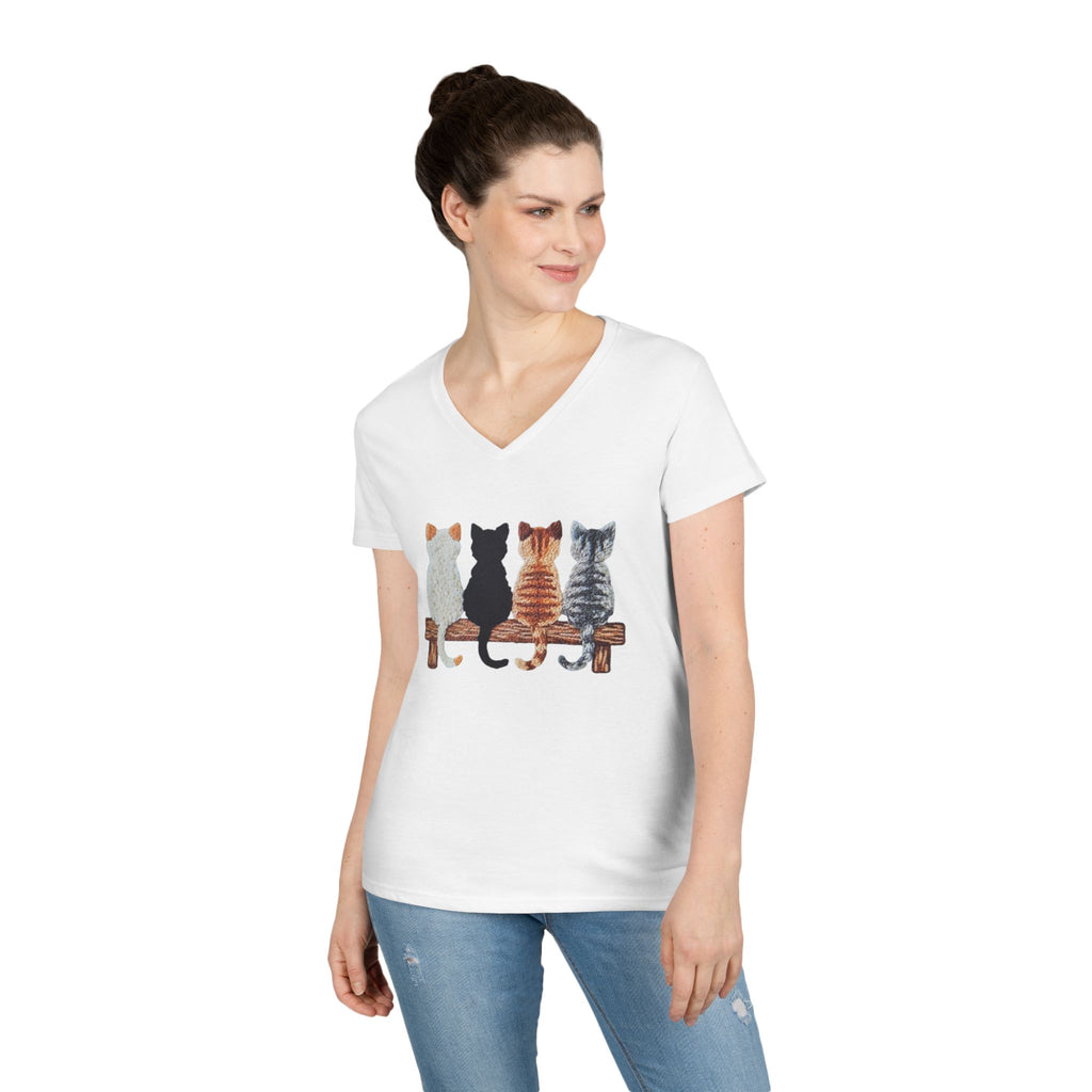 Cute Cats Sitting On A Fence Women’s V-Neck T-Shirt